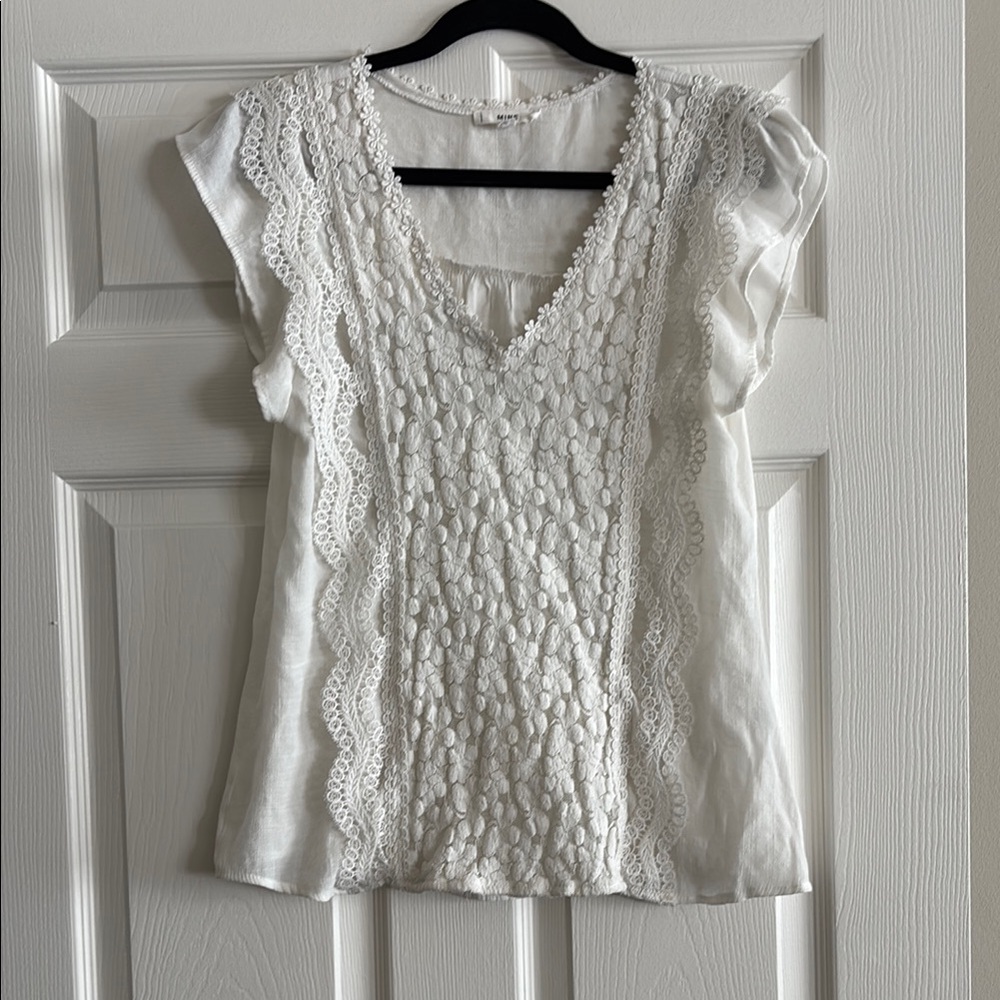 Mine White Flutter Sleeve Ruched Blouse